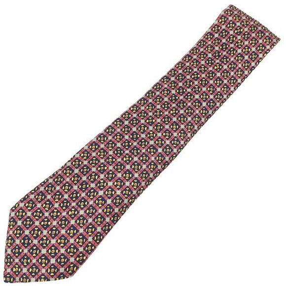 Hermes Necktie All Over Pattern 9 cm Silk Red and Navy Blue Red